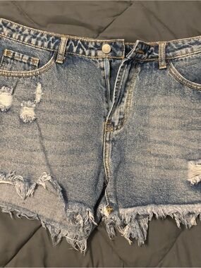SHEIN Light Blue Distressed Frayed Denim Shorts